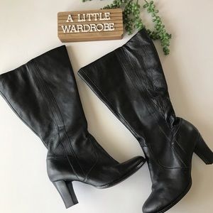 Silhouettes Black Leather Wide Calf Heeled Boot